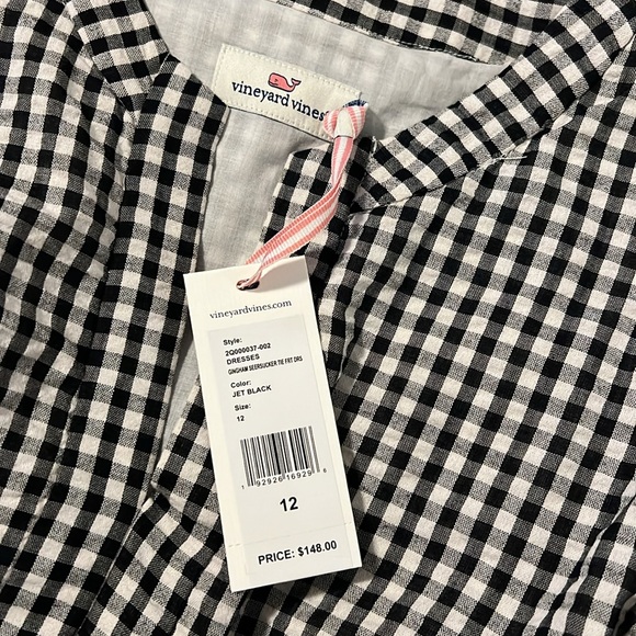 Vineyard Vines black and white check dress with tie in front. NWT Size 12 - Picture 5 of 8